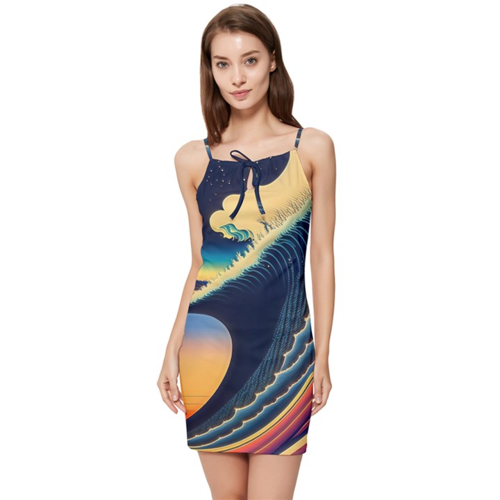 Japanese Japan Waves Sea Ocean Summer Tie Front Dress