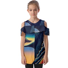 Japanese Japan Waves Sea Ocean Fold Over Open Sleeve Top by uniart180623