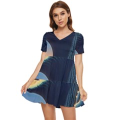 Japanese Japan Waves Sea Ocean Tiered Short Sleeve Babydoll Dress by uniart180623