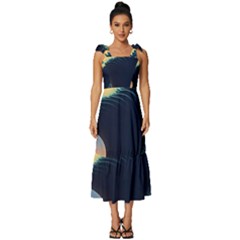 Japanese Japan Waves Sea Ocean Tie-strap Tiered Midi Chiffon Dress by uniart180623