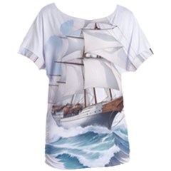 Ship Sail Sea Waves Women s Oversized T-shirt by uniart180623