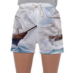 Ship Sail Sea Waves Sleepwear Shorts by uniart180623