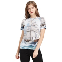 Ship Sail Sea Waves Women s Short Sleeve Rash Guard by uniart180623