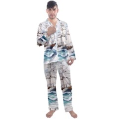 Ship Sail Sea Waves Men s Long Sleeve Satin Pajamas Set by uniart180623