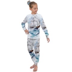 Ship Sail Sea Waves Kids  Long Sleeve Set 