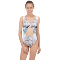 Ship Sail Sea Waves Center Cut Out Swimsuit by uniart180623