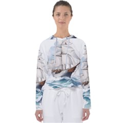 Ship Sail Sea Waves Women s Slouchy Sweat by uniart180623