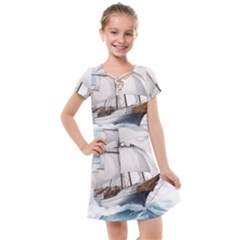 Ship Sail Sea Waves Kids  Cross Web Dress by uniart180623