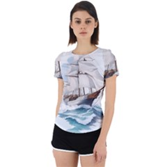 Ship Sail Sea Waves Back Cut Out Sport T-shirt by uniart180623