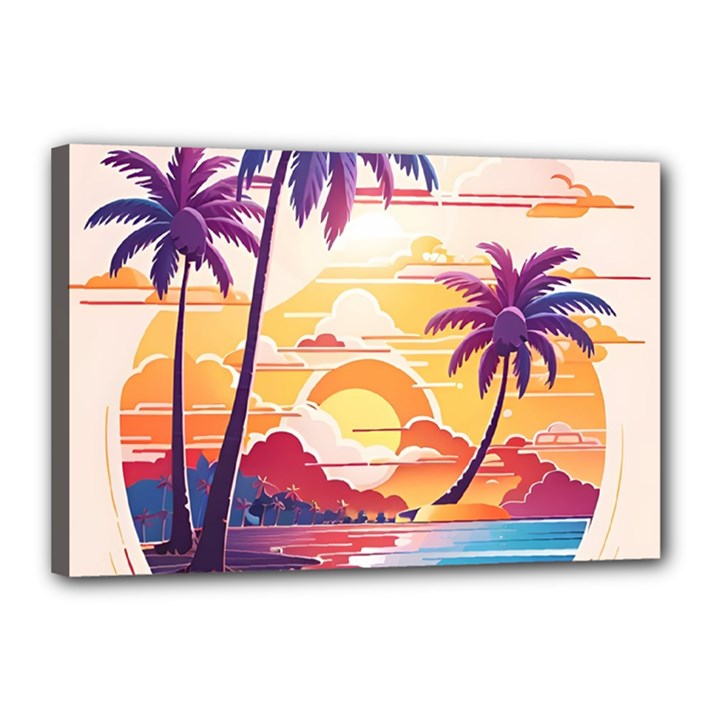 Nature Tropical Palm Trees Sunset Canvas 18  x 12  (Stretched)