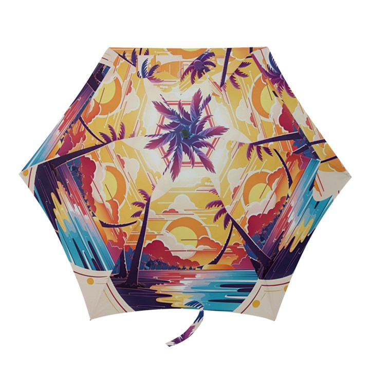 Nature Tropical Palm Trees Sunset Mini Folding Umbrellas