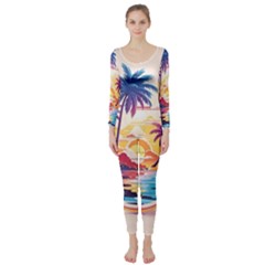 Nature Tropical Palm Trees Sunset Long Sleeve Catsuit by uniart180623