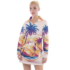 Nature Tropical Palm Trees Sunset Women s Long Sleeve Casual Dress by uniart180623