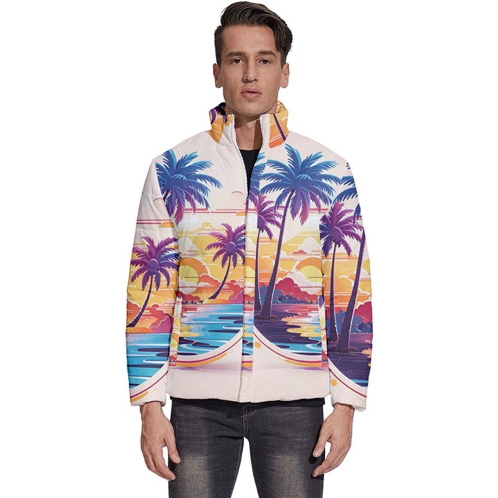 Nature Tropical Palm Trees Sunset Men s Puffer Bubble Jacket Coat