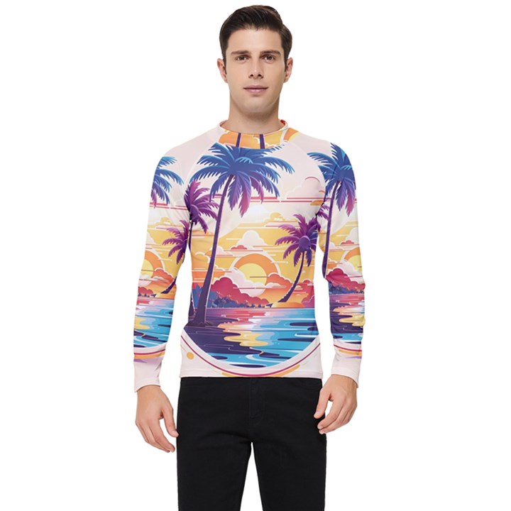 Nature Tropical Palm Trees Sunset Men s Long Sleeve Rash Guard