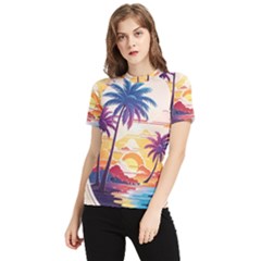 Nature Tropical Palm Trees Sunset Women s Short Sleeve Rash Guard by uniart180623