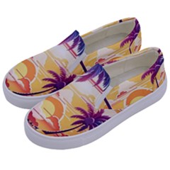 Nature Tropical Palm Trees Sunset Kids  Canvas Slip Ons by uniart180623