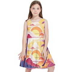 Nature Tropical Palm Trees Sunset Kids  Skater Dress by uniart180623