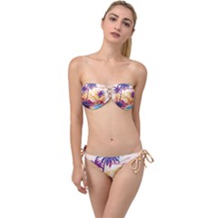 Nature Tropical Palm Trees Sunset Twist Bandeau Bikini Set by uniart180623