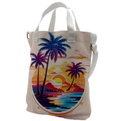 Nature Tropical Palm Trees Sunset Canvas Messenger Bag by uniart180623