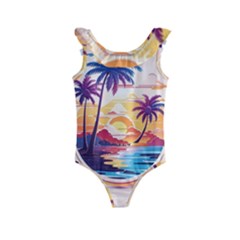 Nature Tropical Palm Trees Sunset Kids  Frill Swimsuit by uniart180623