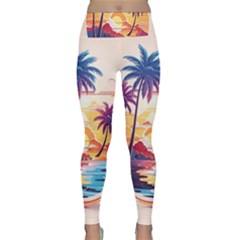 Nature Tropical Palm Trees Sunset Lightweight Velour Classic Yoga Leggings by uniart180623