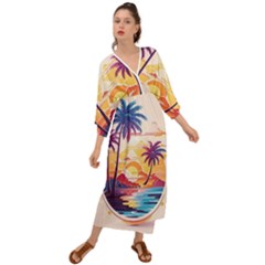 Nature Tropical Palm Trees Sunset Grecian Style  Maxi Dress by uniart180623