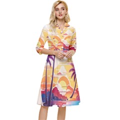 Nature Tropical Palm Trees Sunset Classy Knee Length Dress by uniart180623