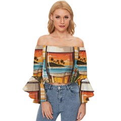 Beach Summer Drink Off Shoulder Flutter Bell Sleeve Top by uniart180623