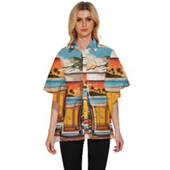 Beach Summer Drink Women s Batwing Button Up Shirt