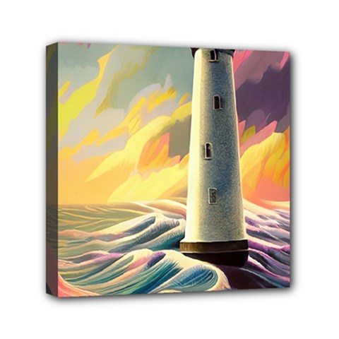 Lighthouse Colorful Abstract Art Mini Canvas 6  X 6  (stretched) by uniart180623