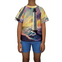 Lighthouse Colorful Abstract Art Kids  Short Sleeve Swimwear by uniart180623