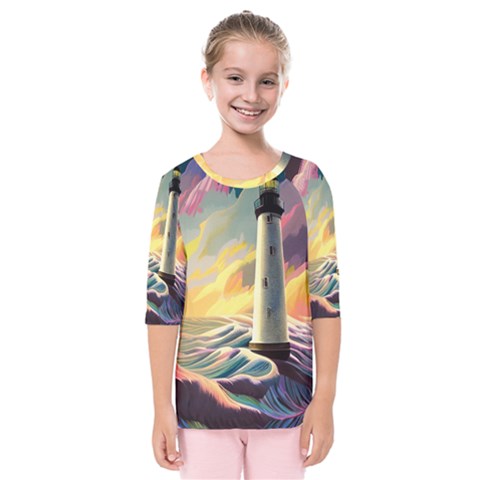 Lighthouse Colorful Abstract Art Kids  Quarter Sleeve Raglan T-shirt by uniart180623