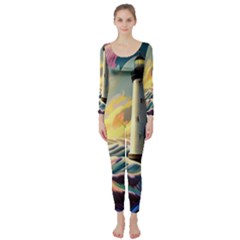 Lighthouse Colorful Abstract Art Long Sleeve Catsuit by uniart180623