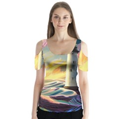 Lighthouse Colorful Abstract Art Butterfly Sleeve Cutout T-shirt 