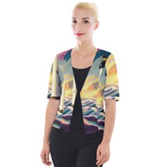 Lighthouse Colorful Abstract Art Cropped Button Cardigan by uniart180623