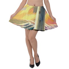 Lighthouse Colorful Abstract Art Velvet Skater Skirt by uniart180623