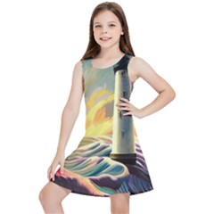 Lighthouse Colorful Abstract Art Kids  Lightweight Sleeveless Dress by uniart180623