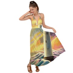 Lighthouse Colorful Abstract Art Backless Maxi Beach Dress by uniart180623