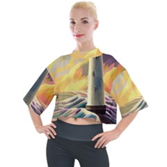 Lighthouse Colorful Abstract Art Mock Neck T-shirt by uniart180623