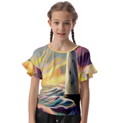 Lighthouse Colorful Abstract Art Kids  Cut Out Flutter Sleeves