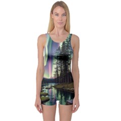 Northern Lights Aurora Borealis One Piece Boyleg Swimsuit by uniart180623