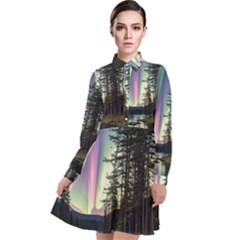 Northern Lights Aurora Borealis Long Sleeve Chiffon Shirt Dress by uniart180623