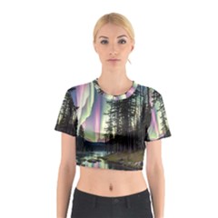 Northern Lights Aurora Borealis Cotton Crop Top by uniart180623