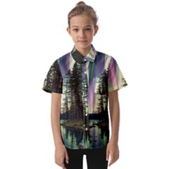 Northern Lights Aurora Borealis Kids  Short Sleeve Shirt by uniart180623