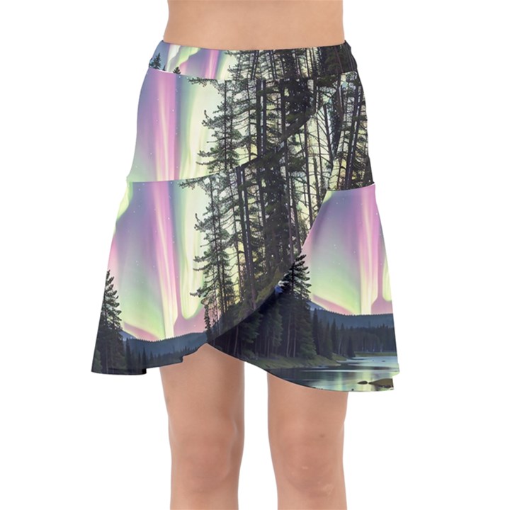 Northern Lights Aurora Borealis Wrap Front Skirt