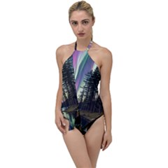 Northern Lights Aurora Borealis Go With The Flow One Piece Swimsuit by uniart180623