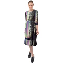 Northern Lights Aurora Borealis Ruffle End Midi Chiffon Dress by uniart180623