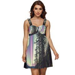 Northern Lights Aurora Borealis Ruffle Strap Babydoll Chiffon Dress by uniart180623