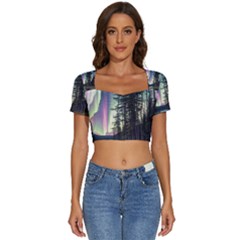 Northern Lights Aurora Borealis Short Sleeve Square Neckline Crop Top  by uniart180623